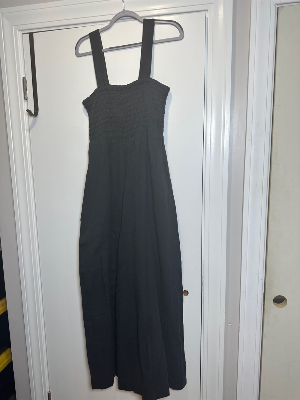 Quince Black Smocked-Strap Wide-Leg Jumpsuit (57)